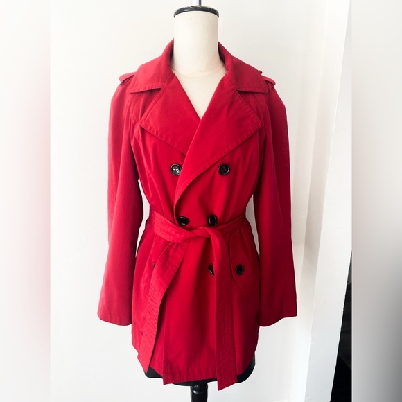 Calvin Klein Red Trench Coat with Sash – Size Small - Picture 2 of 12